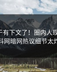花絮终于有下文了！圈内人现身回应，爆料网暗网热议细节太炸裂