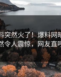 昨晚猛料突然火了！爆料网暗网当事人居然令人震惊，网友直呼过瘾