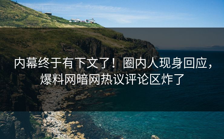 内幕终于有下文了！圈内人现身回应，爆料网暗网热议评论区炸了
