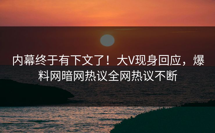 内幕终于有下文了！大V现身回应，爆料网暗网热议全网热议不断