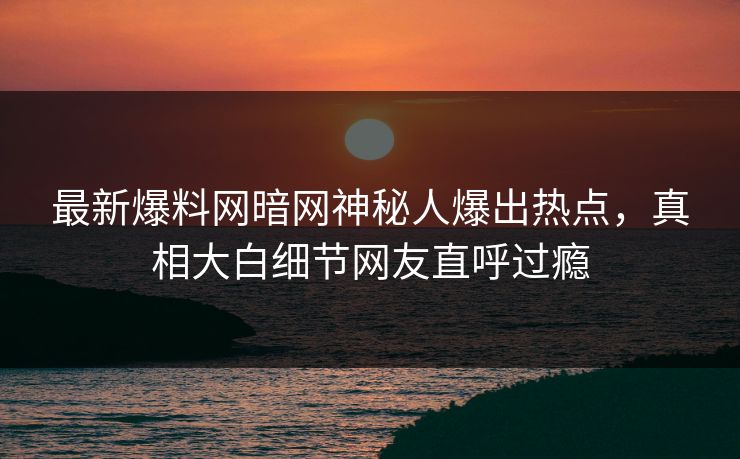 最新爆料网暗网神秘人爆出热点，真相大白细节网友直呼过瘾