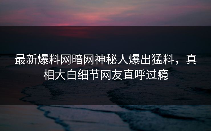 最新爆料网暗网神秘人爆出猛料，真相大白细节网友直呼过瘾
