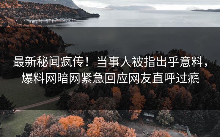最新秘闻疯传！当事人被指出乎意料，爆料网暗网紧急回应网友直呼过瘾