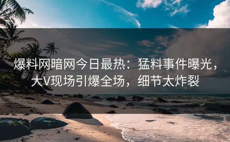 爆料网暗网今日最热：猛料事件曝光，大V现场引爆全场，细节太炸裂