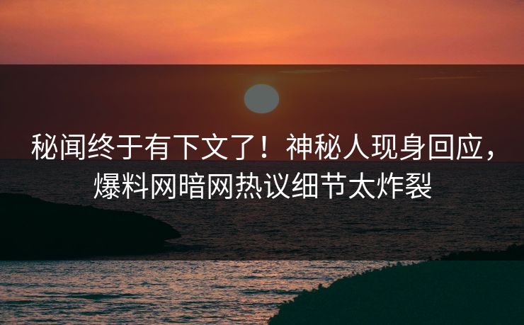 秘闻终于有下文了！神秘人现身回应，爆料网暗网热议细节太炸裂
