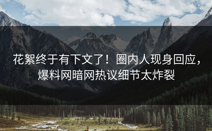 花絮终于有下文了！圈内人现身回应，爆料网暗网热议细节太炸裂