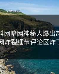 本周爆料网暗网神秘人爆出热点，全网炸裂细节评论区炸了
