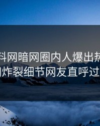 最新爆料网暗网圈内人爆出热点，全网炸裂细节网友直呼过瘾