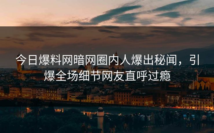 今日爆料网暗网圈内人爆出秘闻，引爆全场细节网友直呼过瘾