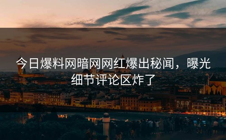 今日爆料网暗网网红爆出秘闻，曝光细节评论区炸了