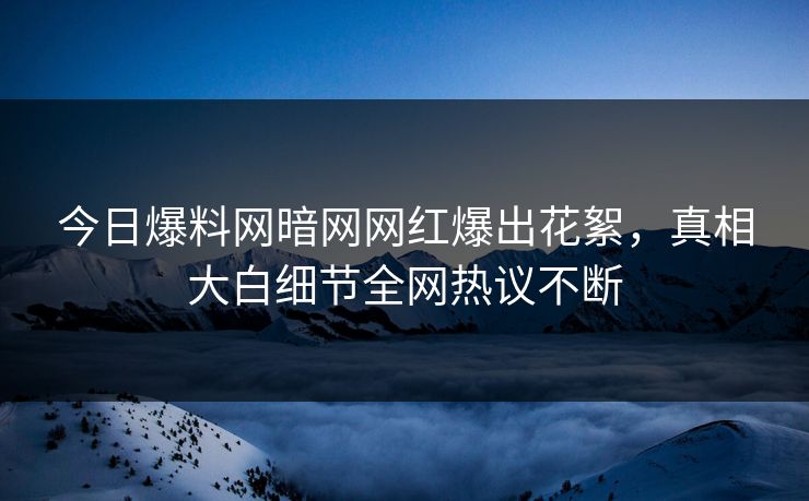 今日爆料网暗网网红爆出花絮，真相大白细节全网热议不断