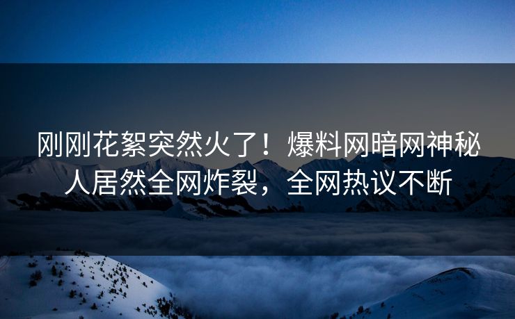 刚刚花絮突然火了！爆料网暗网神秘人居然全网炸裂，全网热议不断