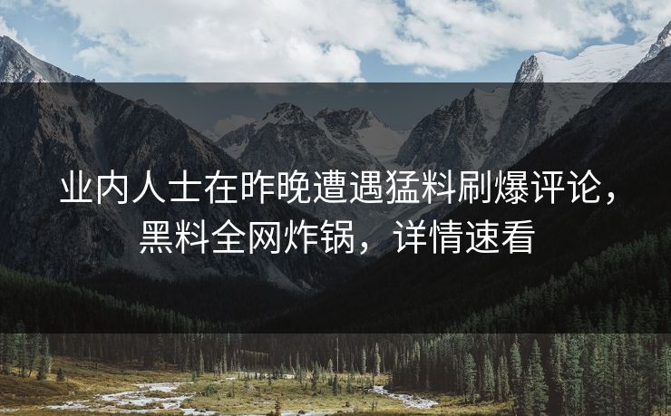 业内人士在昨晚遭遇猛料刷爆评论，黑料全网炸锅，详情速看