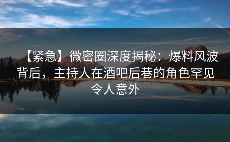 【紧急】微密圈深度揭秘：爆料风波背后，主持人在酒吧后巷的角色罕见令人意外
