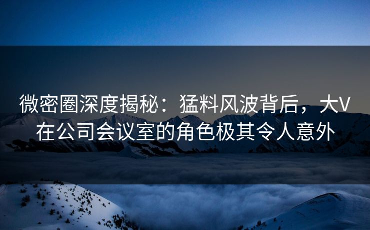 微密圈深度揭秘：猛料风波背后，大V在公司会议室的角色极其令人意外